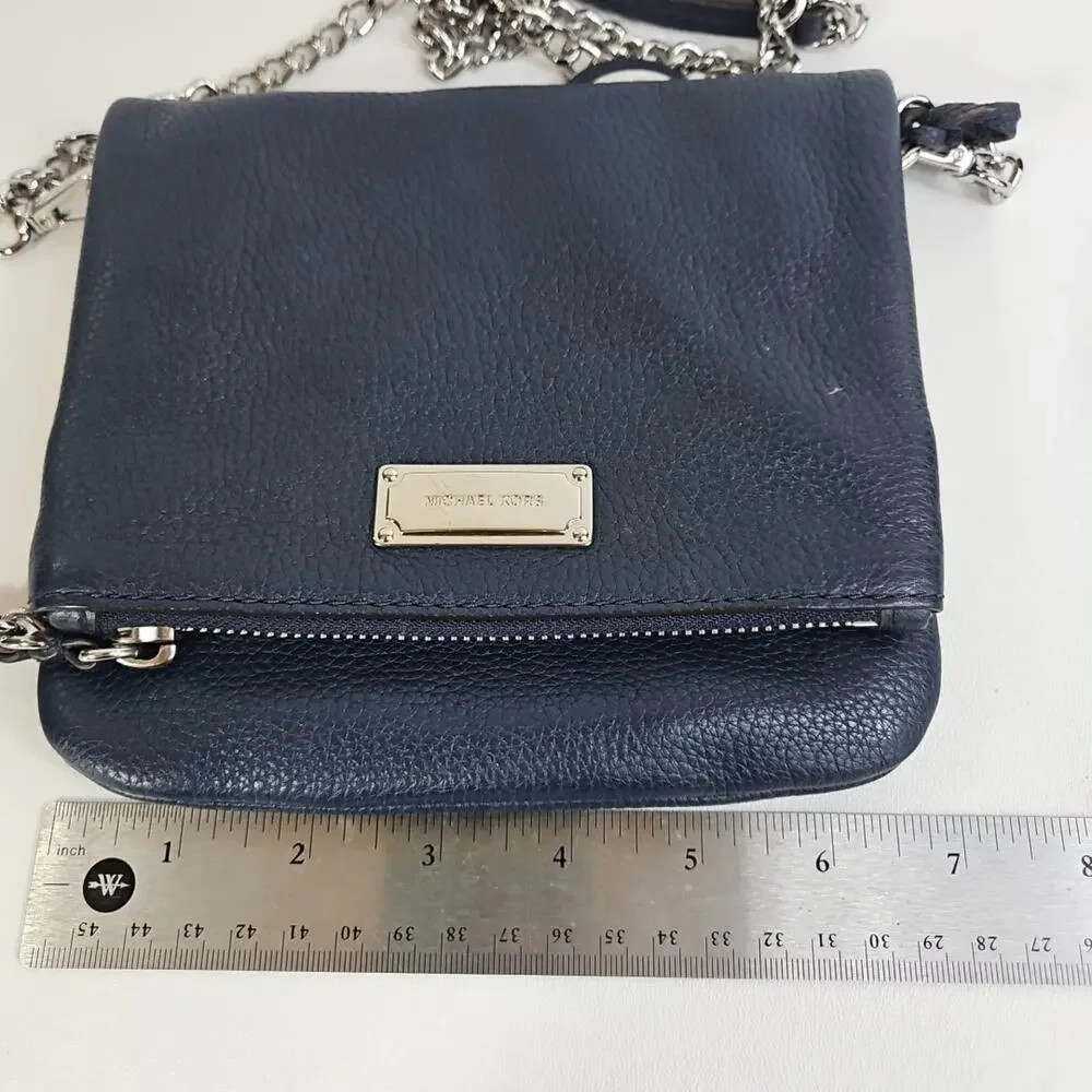 MICHAEL KORS Corinne Pebbled Leather Messenger Bag Flap Crossbody‎ Purse Blue